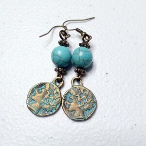 $10 Clearance!!! Verdigris Patina Painted Bronze Coin Earrings